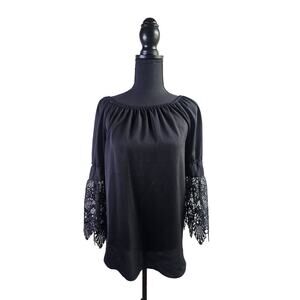 Womens Cato Black Lace Flare Sleeve Tunic Top Size Small